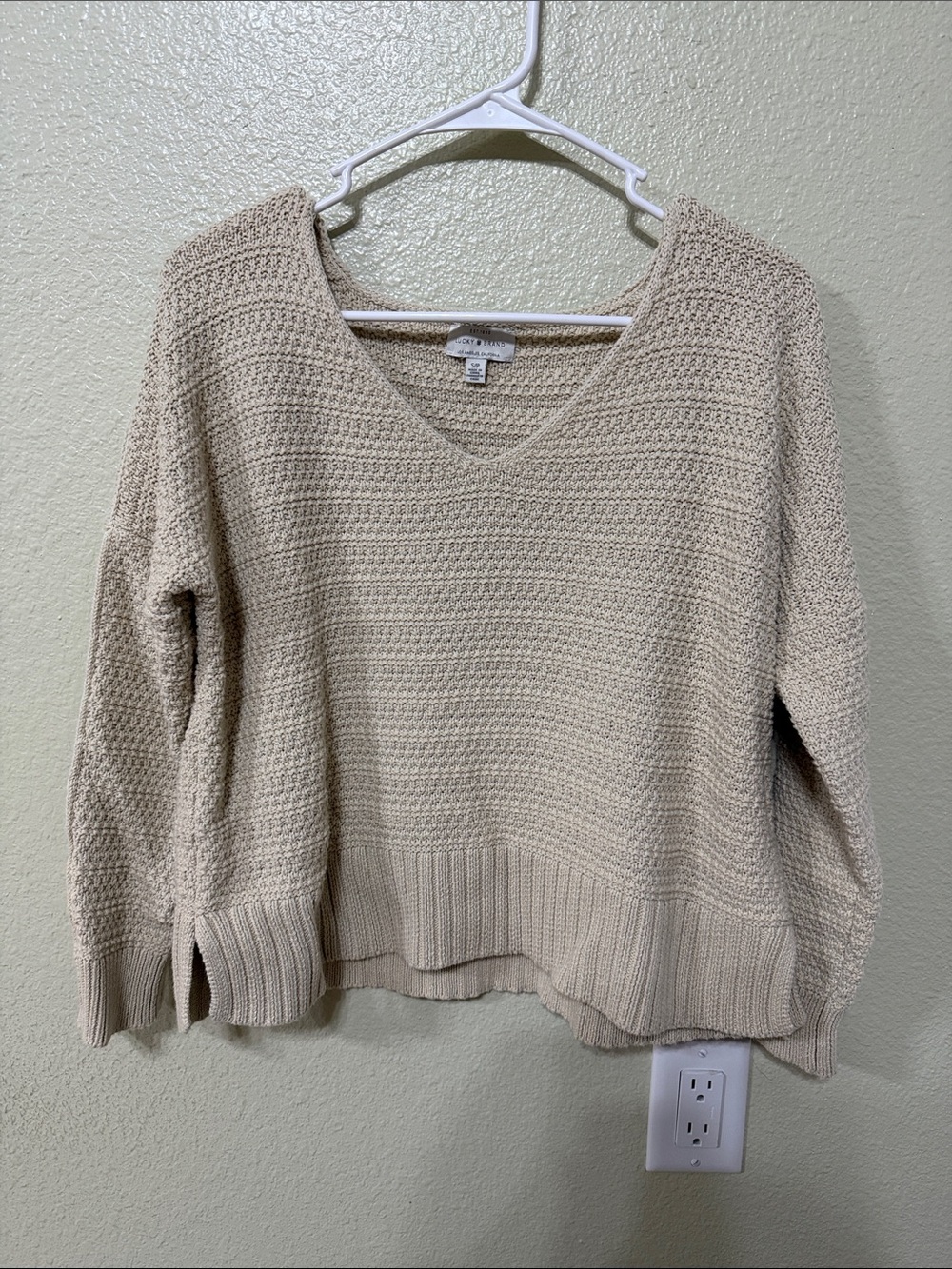 Lucky Brand Women's V-Neck Knit Sweater in Beige Cream